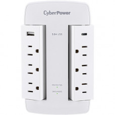 CyberPower Surge Protectors CSP600WSURC5 Professional - Surge suppression: 900 J - CSP600WSURC5 6OL 2 USB 3.6A TYPE A & C SURGE 900J, $75K CEG, WALL TAP, WHITE CSP600WSURC5