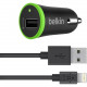Belkin BOOST&uarr;UP Car Charger with ChargeSync Cable(12 watt/2.4 Amp) - 12 W Output Power - 12 V DC Input Voltage - 5 V DC Output Voltage - 2.40 A Output Current - USB F8J121BT04-BLK