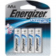 Energizer Ultimate Lithium AA Batteries, 4 Pack - For Multipurpose - AA - 1.5 V DC - 3000 mAh - Lithium Iron Disulfide (Li-FeS2) - 4 / Pack L91SBP-4