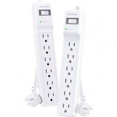 CyberPower MP1082SS Essential 6 - Outlet Surge with 500 J - Clamping Voltage 800V, 2.5 ft, NEMA 5-15P, Right Angle - 45&deg; Offset, 15 Amp, EMI/RFI Filtration, White, Lifetime Warranty MP1082SS