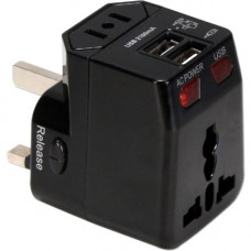 Qvs Premium World Travel Power Adaptor with Surge Protection & 2.1A Dual-USB Charger - 120 V AC, 230 V AC Input - 5 V DC/2.10 A Output - Black PA-C4BK