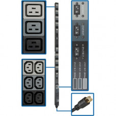 Tripp Lite PDU 3-Phase Basic 208/120V 8.6kW 36 C13 6 C19 6 5-15/20R 70in 0U - Basic - NEMA L21-30P - 36 x IEC 60320 C13, 6 x IEC 60320 C19, 6 x NEMA 5-15/20R - 230 V AC - 0U - Vertical/Toolless - Rack-mountable - TAA Compliant - TAA Compliance PDU3V6L2130