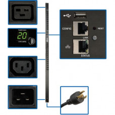 Tripp Lite PDU Monitored 3.3-3.7kW 20 C13 4 C19 208/230V 20A LX Platform 0URM - Monitored - 20 x IEC 60320 C13, 4 x IEC 60320 C19 - 230 V AC - Network (RJ-45) - 0U - Vertical - MountRack-mountable - TAA Compliant - TAA Compliance PDUMNV20HVLX