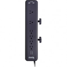 Plugable 6-Outlet Clamping Desk Mountable Power Strip with 2-Port USB Charger - 3-prong - 6 x AC Power, 2 x USB - 6 ft Cord - 2100 J Surge Energy - 120 V AC Voltage - 1875 W - Wall-mountable/Desk-mountable PS6-USB2DC