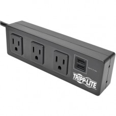 Tripp Lite 3-Outlet Surge Protector Power Strip w/ 2-Port USB Charging Black - 3 x NEMA 5-15R, 2 x USB - 510 J - 120 V AC Input - 120 V AC, 5 V DC Output - TAA Compliance TLP310USBS