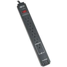 Tripp Lite Surge Protector Power Strip 6 Outlet 2 USB Ports 6 &#39;&#39; Cord Black - 6 x NEMA 5-15R, 2 x USB - 1875 VA - 990 J - 120 V AC Input - TAA Compliance TLP606USBB