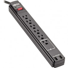 Tripp Lite Safe-IT TLP610BUAM 6-Outlet Surge Suppressor/Protector - 6 x NEMA 5-15R, 2 x USB - 1875 VA - 990 J - 120 V AC Input TLP610BUAM