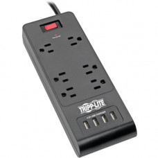 Tripp Lite Surge Protector Power Strip 6-Outlets 4 USB Ports 6ft Cord Black - 6 x NEMA 5-15R, 4 x USB - 1875 VA - 900 J - 120 V AC Input - TAA Compliance TLP664USBB