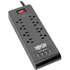 Tripp Lite Protect It! TLP864USBB 8-Outlet Surge Suppressor/Protector - 8 x NEMA 5-15R, 4 x USB - 1875 VA - 1800 J - 120 V AC Input - TAA Compliance TLP864USBB