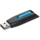 Verbatim 16GB Store &#39;&#39;n&#39;&#39; Go V3 USB 3.0 Flash Drive - Blue - 16 GB USB 3.0 - Black/Blue - 1 Pack - Retractable - TAA Compliance 49176