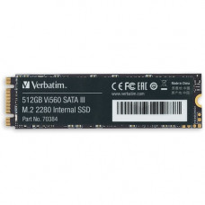 Verbatim Vi560 512 GB Solid State Drive - M.2 2280 Internal - SATA (SATA/600) - Notebook, Desktop PC Device Supported - 240 TB TBW - 560 MB/s Maximum Read Transfer Rate - 3 Year Warranty - 1 Pack - TAA Compliance 70384