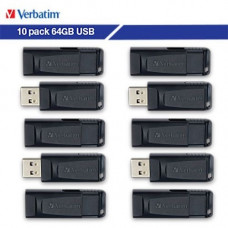 Verbatim Store &#39;&#39;n&#39;&#39; Go&reg; 64GB USB Flash Drive - 64 GB - USB - Black - Lifetime Warranty - 10 Pack - TAA Compliance 70895