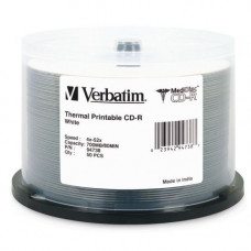 Verbatim MediDisc CD-R 700MB 52X White Thermal Printable with Branded Hub - 50pk Spindle - Thermal Printable 94738
