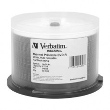 Verbatim DVD-R (4.7 GB) (8X) White, Thermal Printable, Hub Printable (Pk=50/Spindle) - TAA Compliance 94853