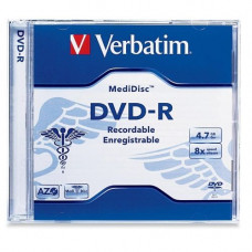 Verbatim MediDisc DVD-R 4.7GB 8X Thermal Printable Branded Surface - 1pk Jewel Case - TAA Compliance 94905