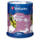Verbatim DVD+R (4.7 GB) (16X) Inkjet Printable, White, Hub Logo (100 Ea/Pkg) - TAA Compliance 95145