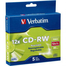 Verbatim CD-RW 700MB 4X-12X High Speed with Branded Surface - 5pk Slim Case - TAA Compliance 95157