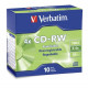 Verbatim CD-RW 700MB 2X-4X with Branded Surface - 10pk Slim Case - 700MB - 10 Pack - TAA Compliance 95170