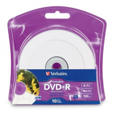 Verbatim DVD+R 4.7GB 16X White Inkjet Printable with Branded Hub - 10pk Blister - Inkjet Printable - TAA Compliance 96940