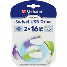 Verbatim 16GB Swivel USB Flash Drive - 2pk - Green, Violet - 16 GB - Violet, Green - 2 Pack - Swivel, Capless" - TAA Compliance 98425