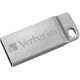 Verbatim 32GB Metal Executive USB Flash Drive - Silver - 32 GBUSB 2.0 - Silver - Water Resistant - TAA Compliance 98749