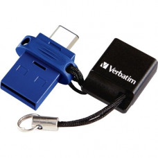 Verbatim 32GB Store &#39;&#39;n&#39;&#39; Go Dual USB 3.0 Flash Drive for USB-C Devices - Blue - 32 GB - USB Type C, USB 3.0 - Blue - TAA Compliance 99154