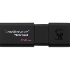 Kingston 64GB DataTraveler 100 G3 USB 3.0 Flash Drive - 64 GB - USB 3.0 - 40 MB/s Read Speed - 10 MB/s Write Speed - Black - 5 Year Warranty DT100G3/64GBBK