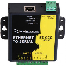 Brainboxes Ethernet 1 Port RS232 10xScrew Terminals - DIN Rail Mountable - PC - 1 x Number of Serial Ports External - TAA Compliant - RoHS, WEEE Compliance ES-020