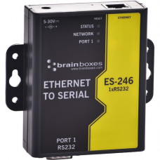 Brainboxes 1 Port RS232 Ethernet to Serial Adapter - DIN Rail Mountable - PC, Linux, Mac - 1 x Number of Serial Ports External - TAA Compliant - RoHS, WEEE Compliance ES-246