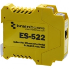 Brainboxes Industrial Ethernet to Serial 2xRS232/422/485 - DIN Rail Mountable - TAA Compliant - TAA Compliance ES-522