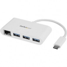 Startech.Com 3 Port USB C Hub with Gigabit Ethernet - USB-C to 3x USB-A - USB 3.0 - White - USB Hub with GbE - USB-C to USB Adapter - USB Type C Hub - USB Type C - External - 3 USB Port(s) - 1 Network (RJ-45) Port(s) - 3 USB 3.0 Port(s) HB30C3A1GEA