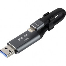 PNY DUO LINK USB 3.0 OTG Flash Drive For iPhone and iPad - 64 GB - Lightning, USB 3.0 Type A - 1 Year Warranty P-FDI64GLA02GC-RB