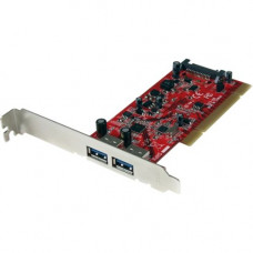 Startech.Com 2 Port PCI SuperSpeed USB 3.0 Adapter Card with SATA Power - 2 x 9-pin Type A Female USB 3.0 USB External, 1 x 15-pin SATA Power Internal - Plug-in Card - RoHS, TAA Compliance PCIUSB3S22