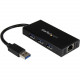 Startech.Com 3 Port Portable USB 3.0 Hub with Gigabit Ethernet Adapter NIC - Aluminum w/ Cable - USB 3.0 Type A - External - 3 USB Port(s) - 1 Network (RJ-45) Port(s) - 3 USB 3.0 Port(s) - PC, Mac, Linux, Chrome OS - TAA Compliant - RoHS, TAA Compliance S