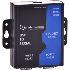 Brainboxes 2 Port RS232 USB to Serial Adapter - 50 Pack - DIN Rail Mountable - USB 2.0 - PC, Mac, Linux - 2 x Number of Serial Ports External US-257-X50C