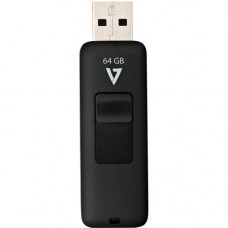 V7 64GB USB 2.0 Flash Drive - With Retractable USB connector - 64 GB - USB 2.0 - Black VF264GAR-BLK-3N