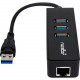 Rocstor Premium 3 Port Portable USB 3.0 Hub with Gigabit Ethernet 10/100/1000- External Portable 3 Port USB Hub with GbE Adapter - Built-In Cable - USB - 3 USB Port(s) - 1 Network (RJ-45) Port(s) - Black - PC, Mac USB 3 HUB & NETWORK ADAPTER - USB - E