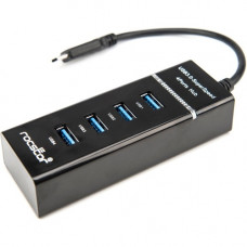 Rocstor Premium Slim Portable 4 Port Hub - USB-C to 4x USB-A Slim Hub - USB 3.0 Hub - Bus Powered - Black - USB C to USB Type-A Hub - USB Type C - External - USB-C 3.1 to 4 USB Type-A 3.0 Port(s) USB-A - USB Type C - External - 4 USB Port(s) - 4 USB 3.0 P