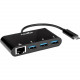 Rocstor Premium USB-C to USB-A(3.0) 3 Port Hub with Gigabit Ethernet - USB 3.0 Type C - External - 3 USB Port(s) - 1 Network (RJ-45) Port(s) - 3 USB 3.0 Port(s) - UASP Support - PC, Mac, Linux Y10A251-B1