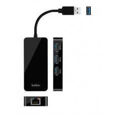 Belkin 3-Port USB 3.0 Hub with Gigabit Ethernet Adapter Black B2B128TT